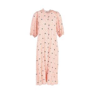 Vilshenko Floral Printed Midi Dress in Peach Silk